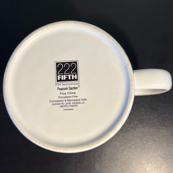 222 FIFTH Peacock Garden Fine Porcelain Oversized Jumbo Mug Turquoise and Gold - Picture 6 of 8